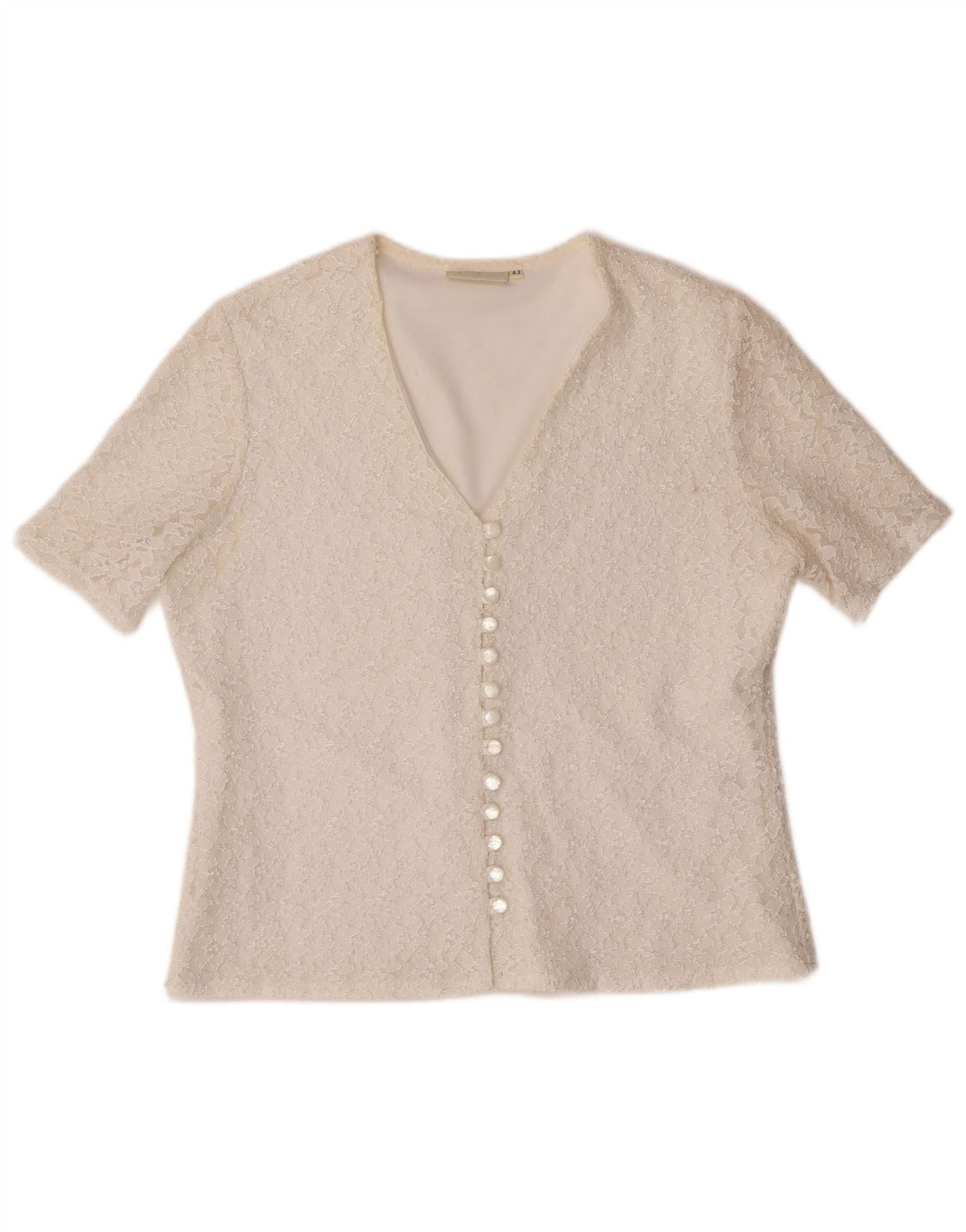 Camicetta vintage da donna a maniche corte IT 42 Poliammide medio bianco sporco