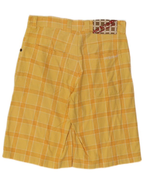 Pantaloncini casual vintage da donna W28 in cotone a quadri gialli medi