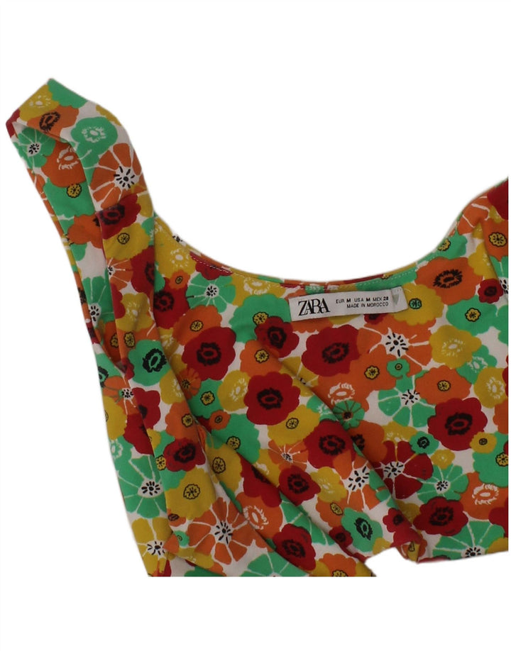 Top corto grafico da donna ZARA UK 12 medio multicolore floreale colorato