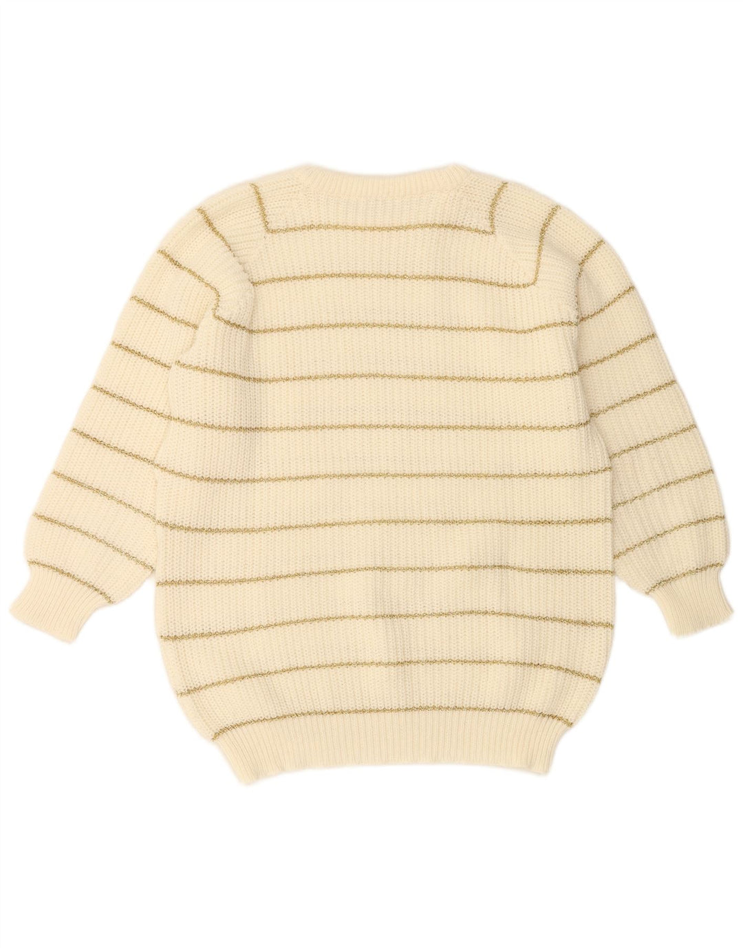 Maglione maglione girocollo da donna VINTAGE UK 14 medio a righe bianco sporco