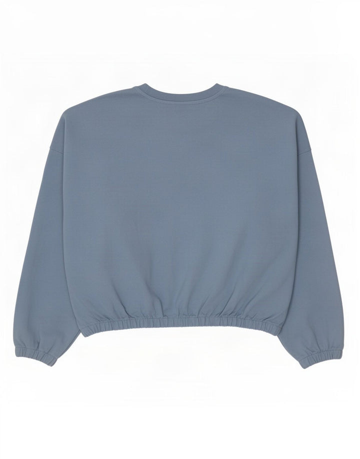Felpa oversize corta Adidas da donna, maglione UK 8, piccolo cotone blu