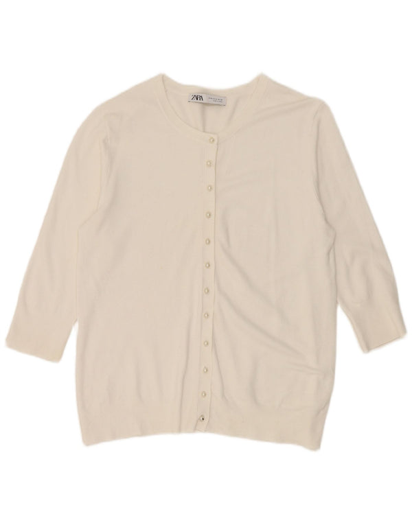 Maglione cardigan con maniche a 3/4 da donna Zara UK 18 XL Bianco