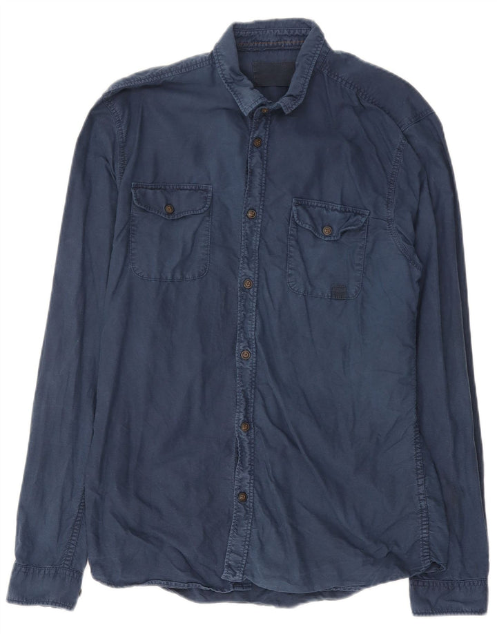Camicia da uomo Jack & Jones grande in cotone blu navy