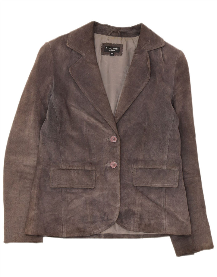 Giacca blazer in pelle scamosciata a 2 bottoni da donna Project IT 46 grande in pelle grigia