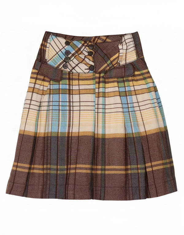 Zara Womens Wrap Skirt Small W26 Brown Plaid Linen