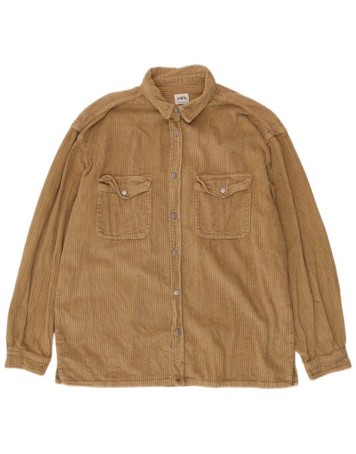 Camicia Zara da uomo in velluto a coste dalla vestibilità comoda XL in cotone beige