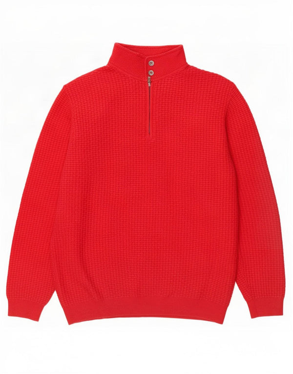 Massimo Dutti Maglione da uomo con zip e collo XL in cotone rosso