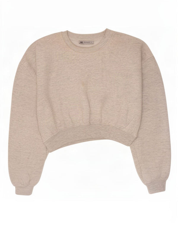 Felpa corta da donna Zara UK 14 Cotone grigio medio