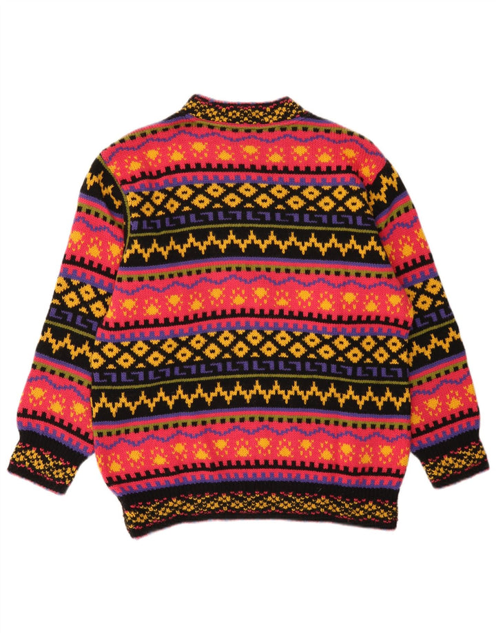 Maglione maglione vintage da donna con collo dolcevita UK 10 piccolo multicolore