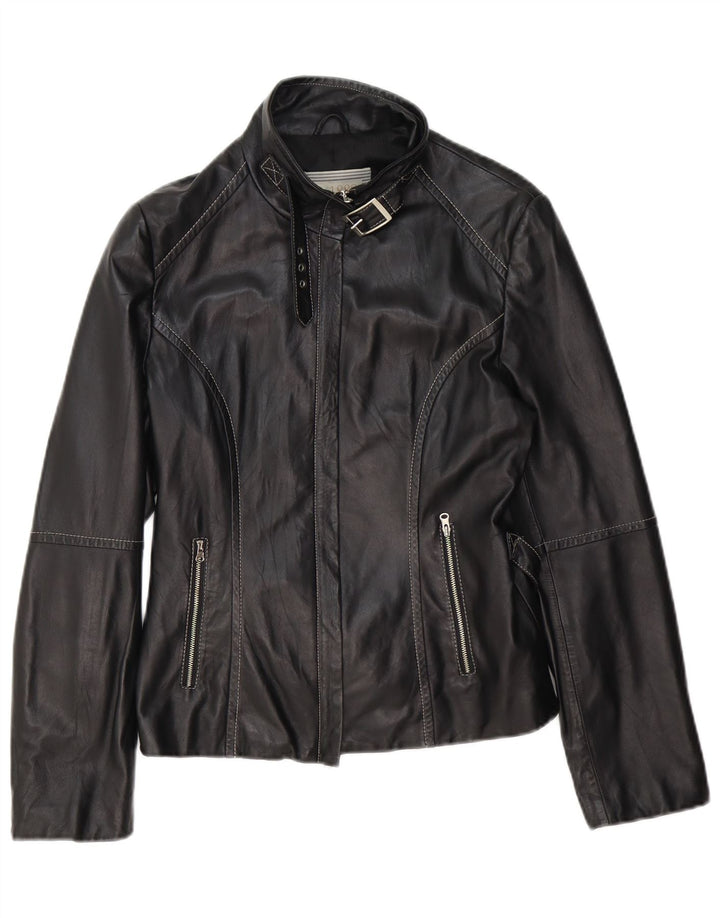 Giacca da motociclista in pelle da donna vintage IT 46 grande in pelle nera
