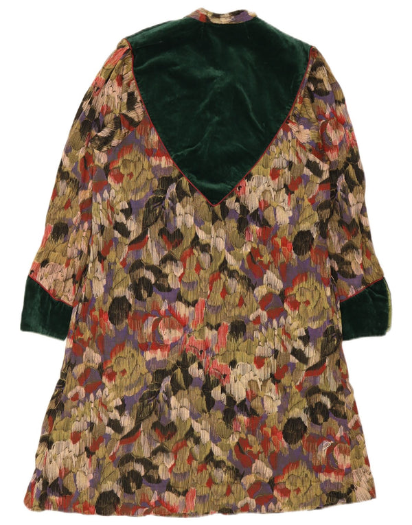 Abito a trapezio a maniche lunghe da donna vintage UK 12 floreale multicolore medio