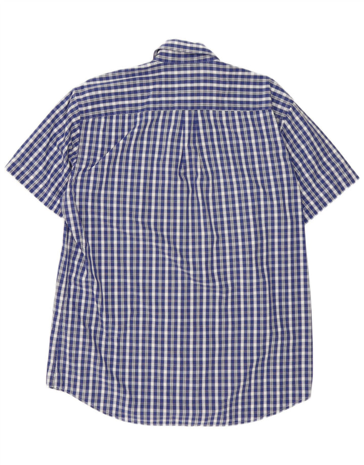 Camicia a maniche corte da uomo Lacoste taglia 40 in cotone a quadretti blu medio