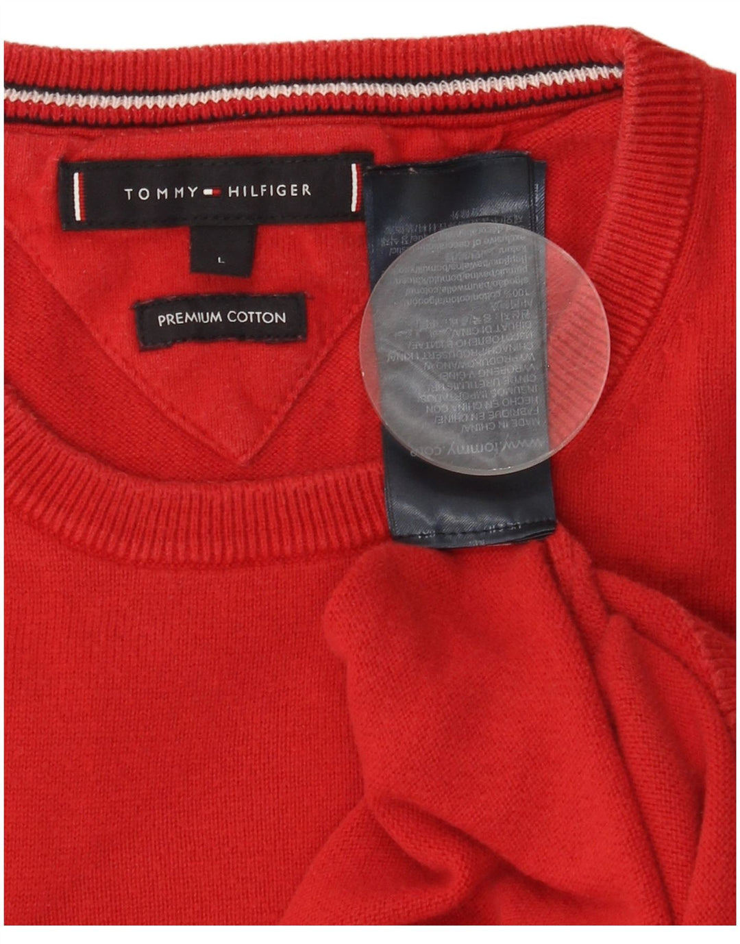 TOMMY HILFIGER Mens Crew Neck Jumper Sweater Large Red Cotton