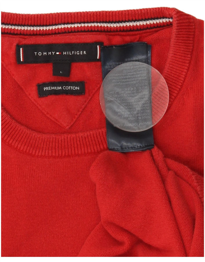 TOMMY HILFIGER Mens Crew Neck Jumper Sweater Large Red Cotton