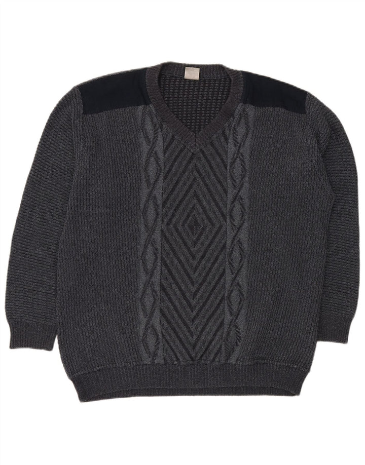 Maglione da uomo con scollo a V VINTAGE IT 50 Grigio medio geometrico