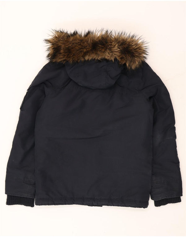 Giacca imbottita Hollister da uomo con vestibilità ampia con cappuccio UK 36 Small Blu Navy