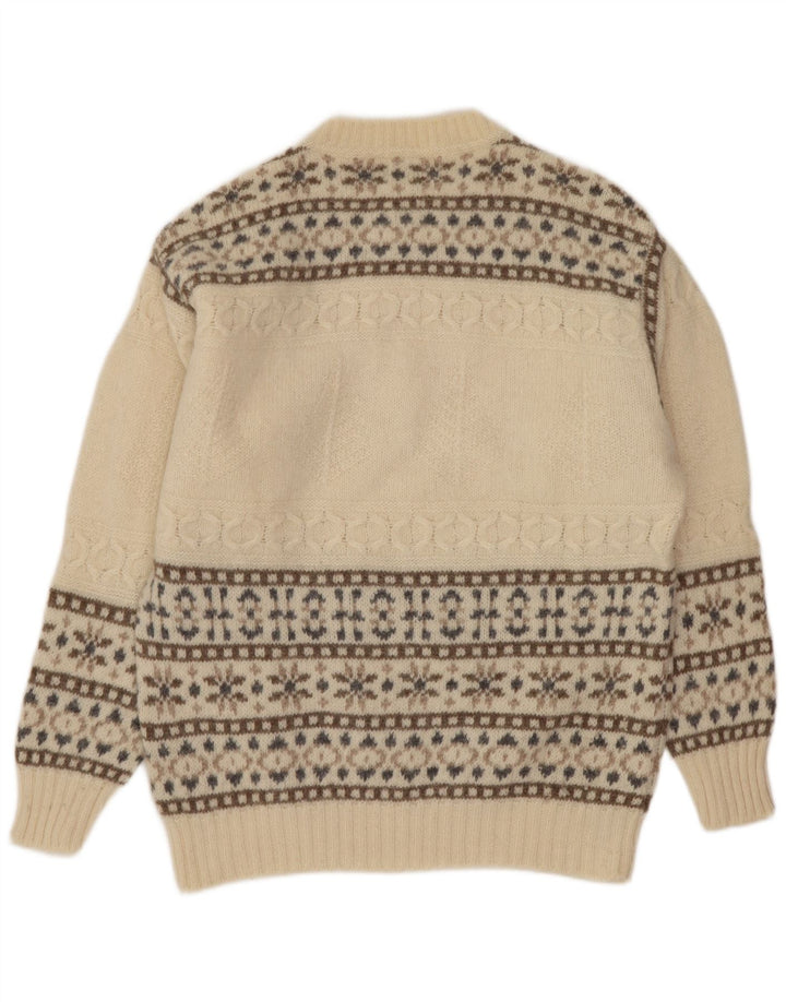 Maglione da uomo girocollo Benetton in lana Fair Isle di colore bianco sporco