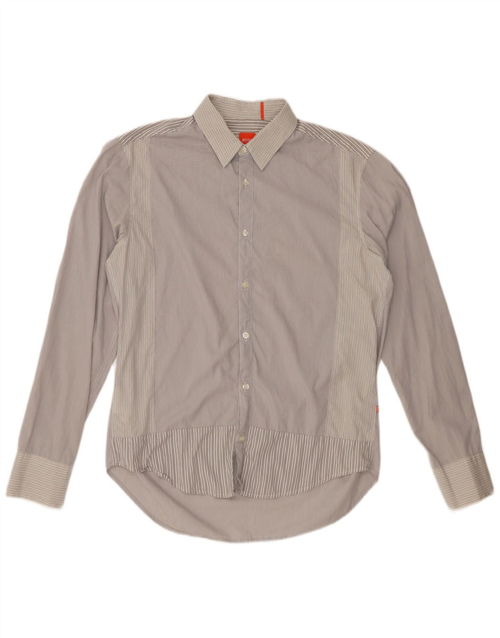 Camicia da uomo Hugo Boss in cotone a righe grigio medio