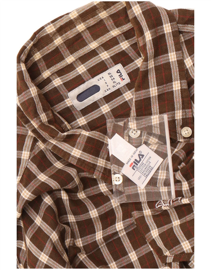 Camicia Fila da uomo in flanella XL in cotone a quadri marrone
