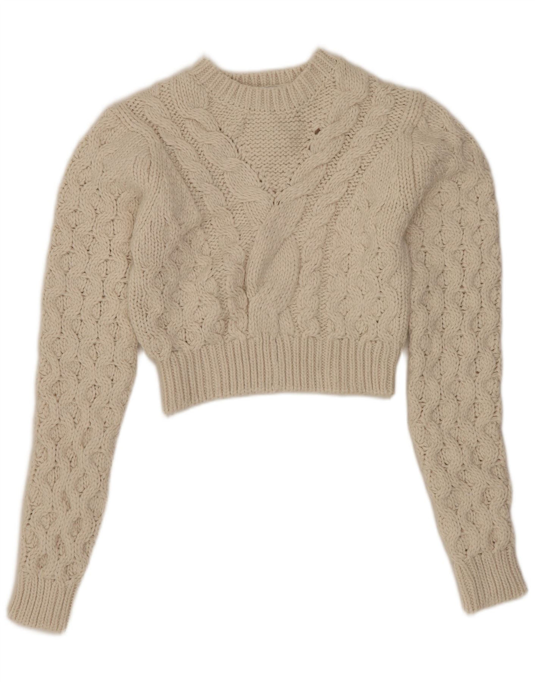 Maglione corto girocollo da donna Zara UK 10 piccolo poliestere bianco