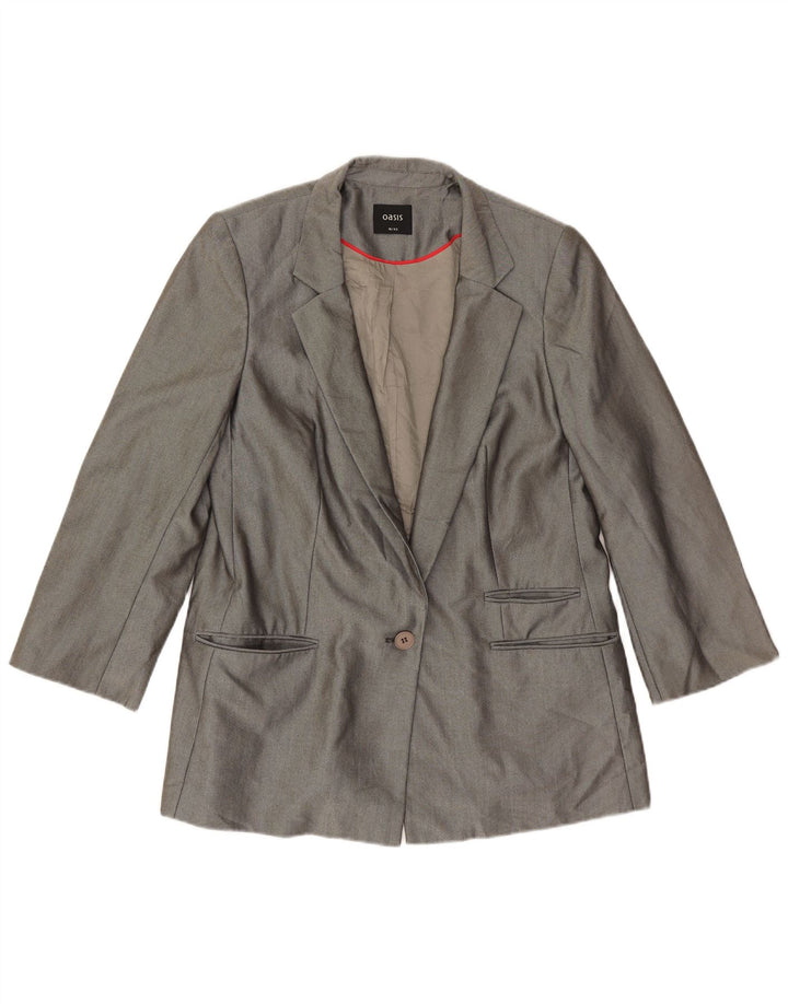 Giacca blazer da donna con maniche a 3/4 e 1 bottone Oasis UK 16 grande poliestere grigio