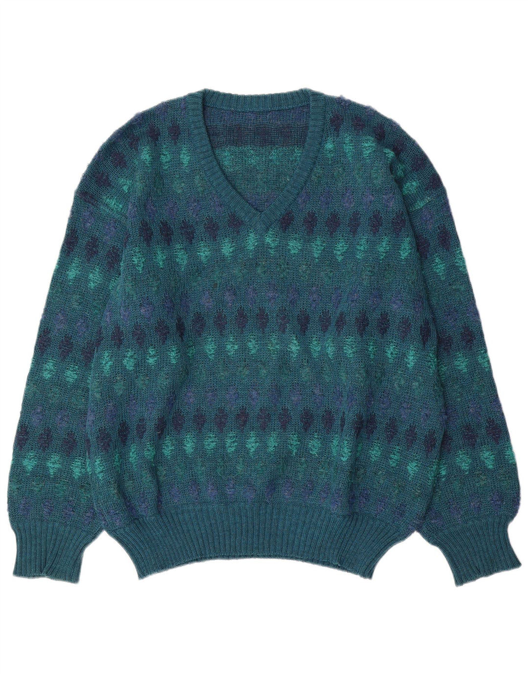 Maglione vintage da uomo con scollo a V IT 54 XL lana Fair Isle blu