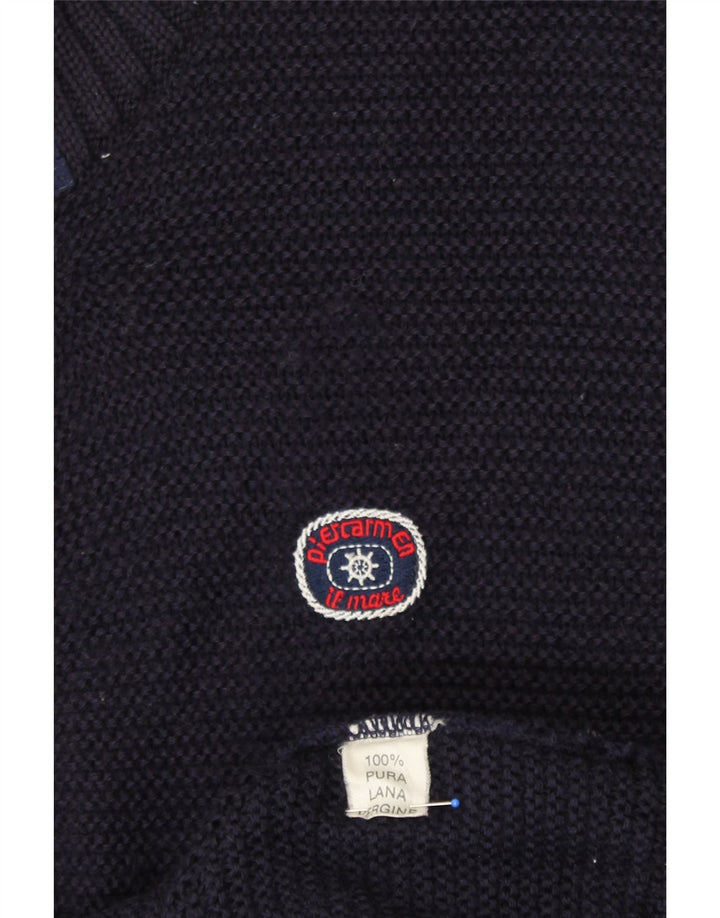 Maglione cardigan da uomo VINTAGE grande lana vergine blu navy