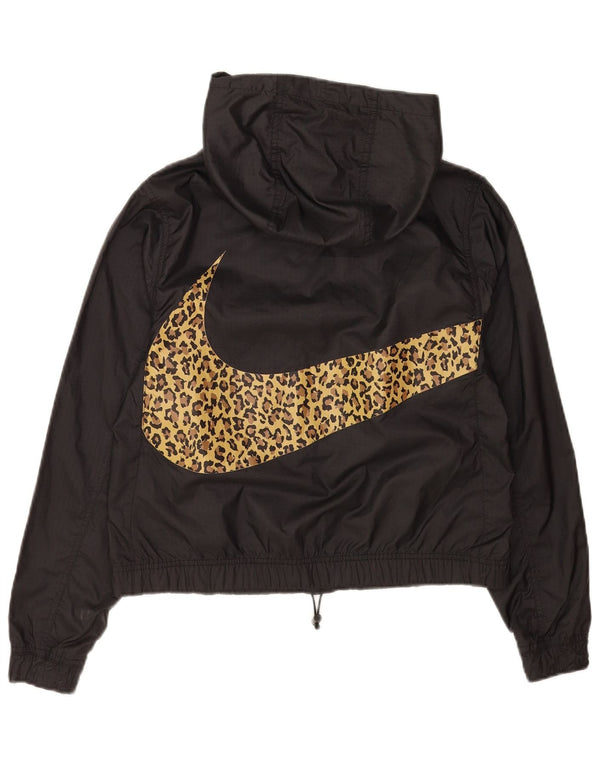 Giacca anorak corta con grafica oversize da donna Nike UK 6 XS nera stampa animalier