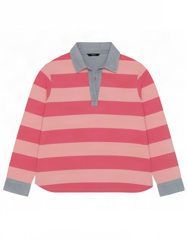 Polo da rugby da donna Marks & Spencer UK 14 a righe grandi rosa