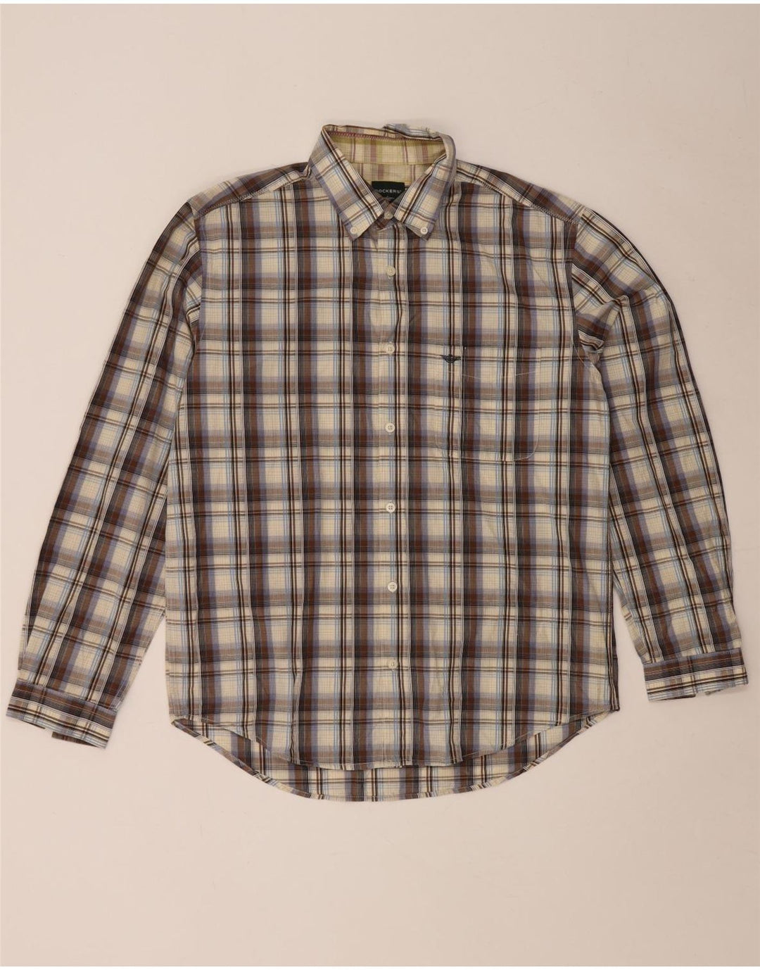 Camicia da uomo Dockers taglia 42/44 in cotone a quadri marroni grandi