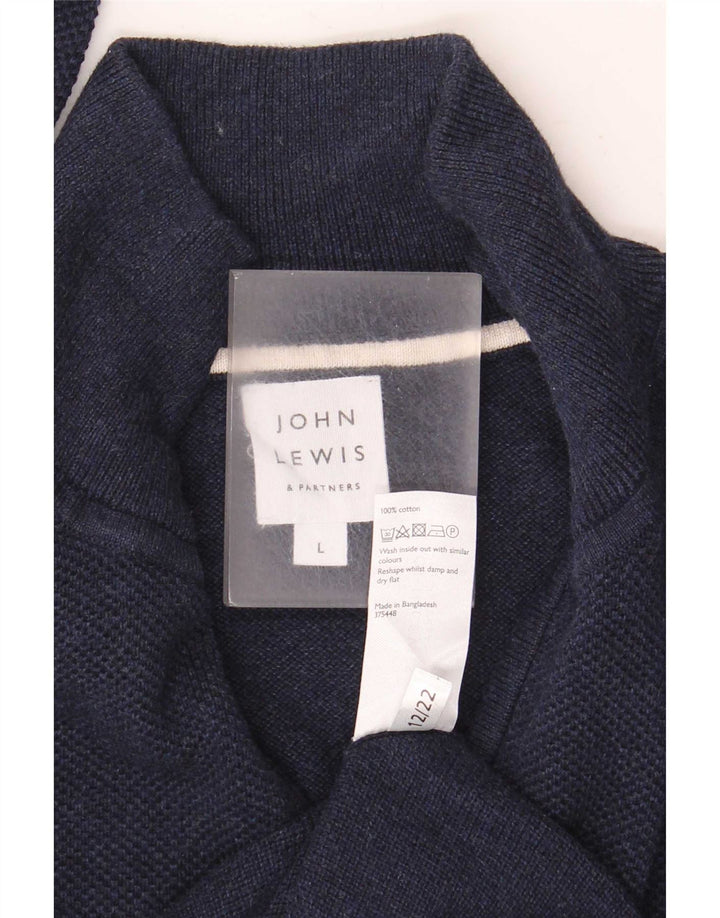 Maglione da uomo con zip e collo John Lewis, grande, in cotone blu navy