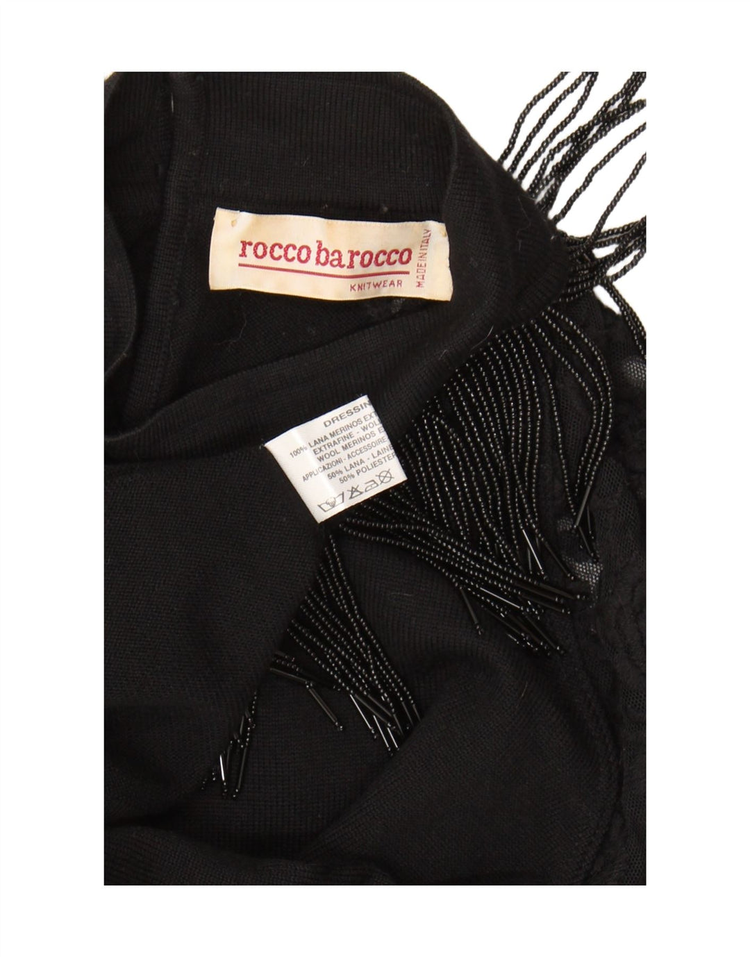 Roccobarocco Top da donna a maniche lunghe UK 14 Medium Black Lana Merino