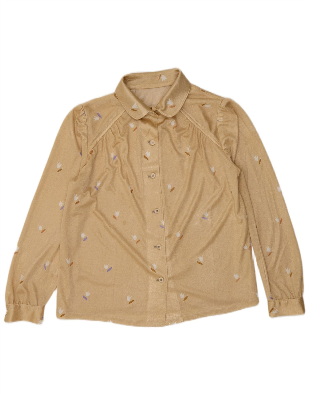 Camicetta camicia vintage da donna UK 12 Beige medio floreale