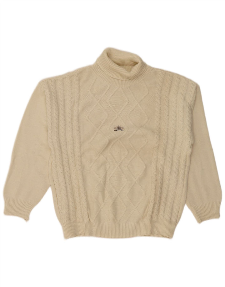 Maglione maglione vintage da uomo con collo alto, grande, bianco sporco