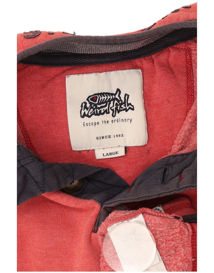 Felpa da uomo con collo con zip Weird Fish, maglione grande, cotone rosso