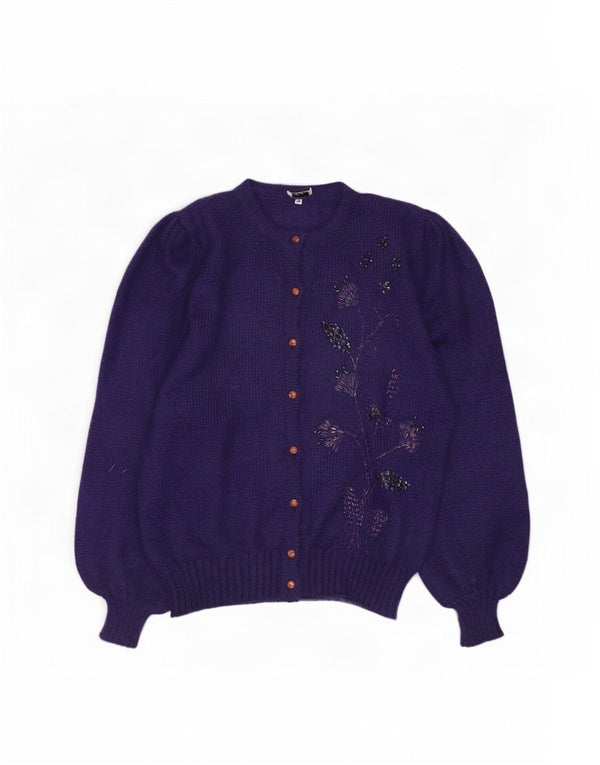 Maglione cardigan da donna vintage IT 48 XL Mohair floreale blu navy