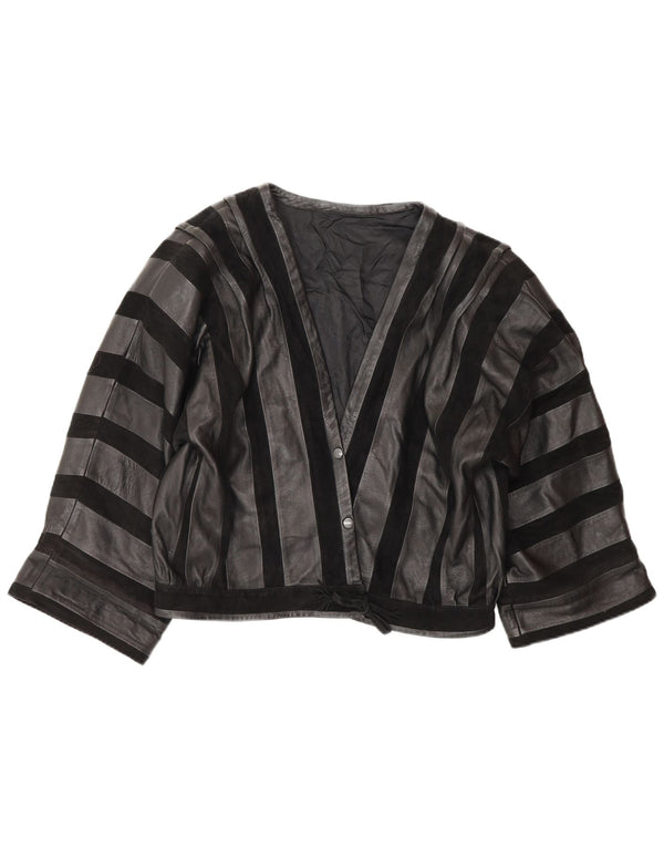 Giubbotto bomber in pelle da donna vintage UK 14 Pelle media a righe nere