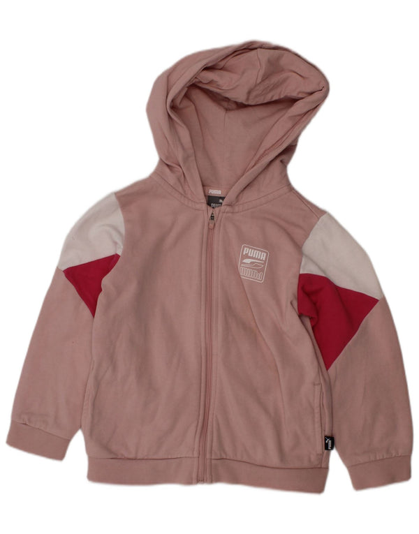 PUMA Baby Girls Zip Hoodie Sweater 18-24 Months Pink Colourblock Cotton