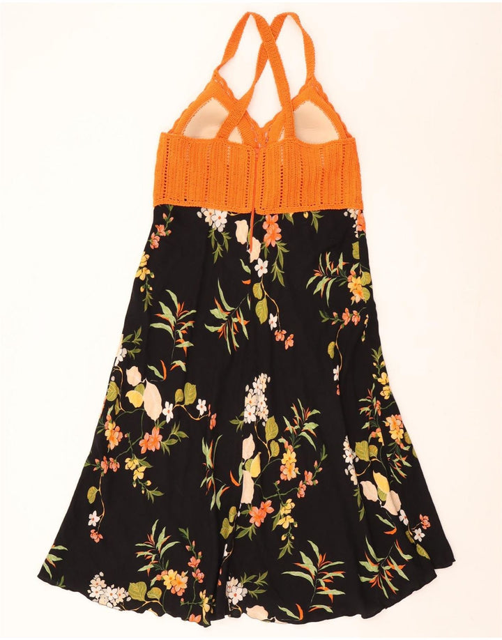 Abito vintage da donna alla caviglia UK 12 medio nero floreale
