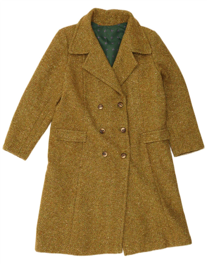 Cappotto doppiopetto vintage da donna UK 14 grande spina di pesce kaki