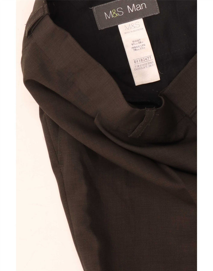 Pantaloni da abito con pegging da uomo Marks & Spencer W38 L31 poliestere marrone