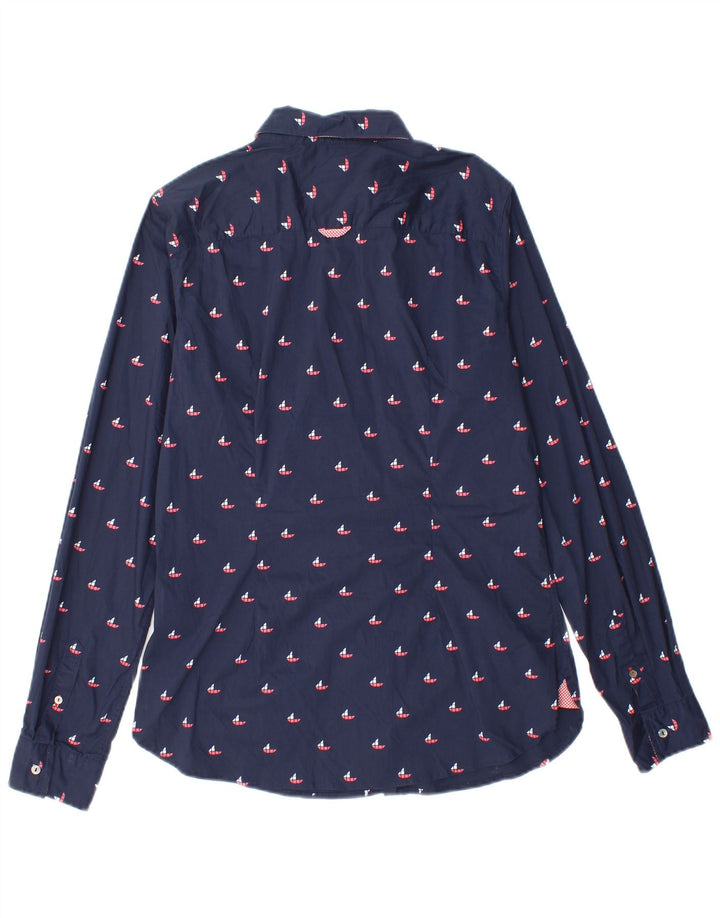 Camicia aderente da donna Tommy Hilfiger US 8 cotone geometrico blu navy medio