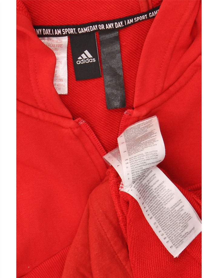 Maglione con cappuccio e zip grafica Adidas da uomo in cotone rosso medio