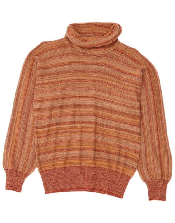 Maglione maglione vintage da donna con collo alto IT 44 a righe arancioni medie