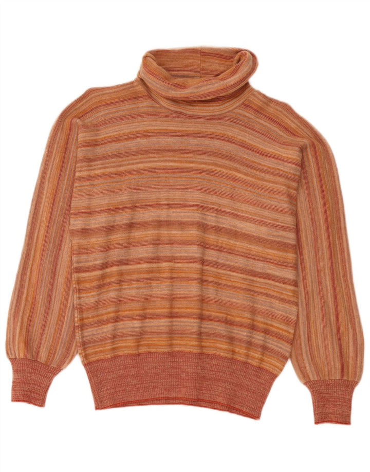 Maglione maglione vintage da donna con collo alto IT 44 a righe arancioni medie