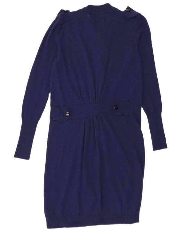 Maglione cardigan lungo da donna vintage IT 44 lana blu navy media