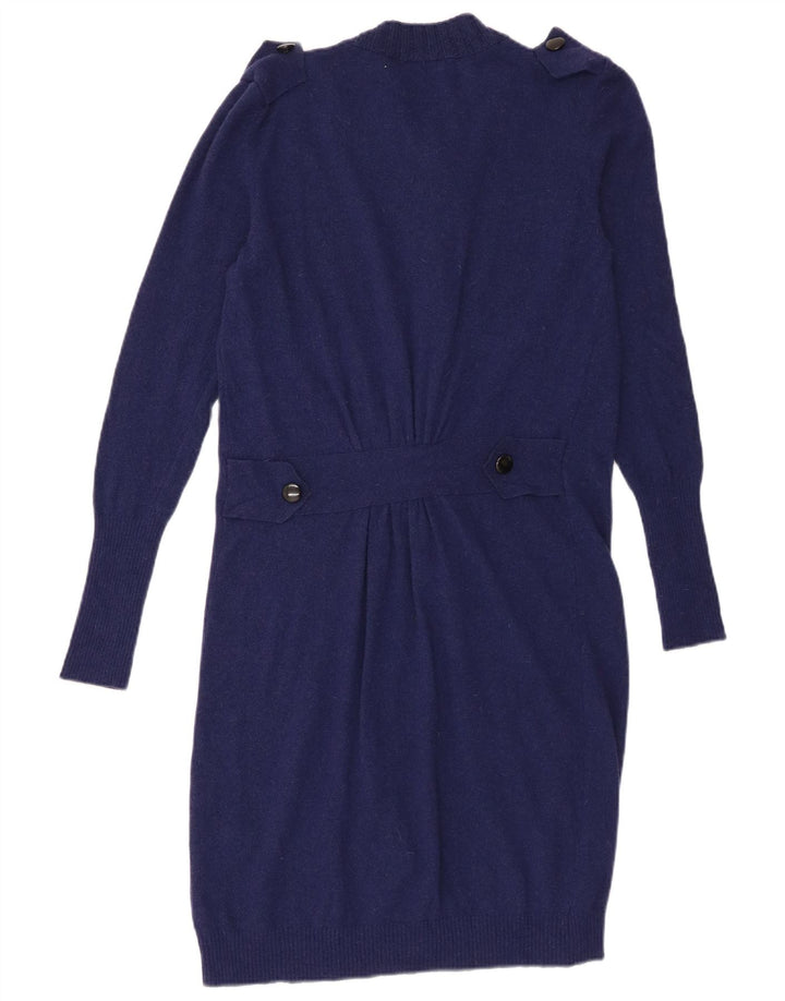 Maglione cardigan lungo da donna vintage IT 44 lana blu navy media