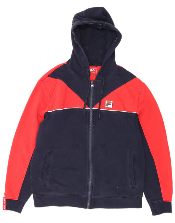 Maglione con cappuccio e zip da uomo Fila grande color block blu navy