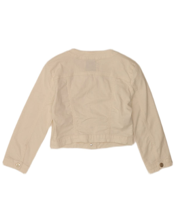 Giacca in denim corta da donna vintage con maniche a 3/4 IT 40 piccola in cotone bianco