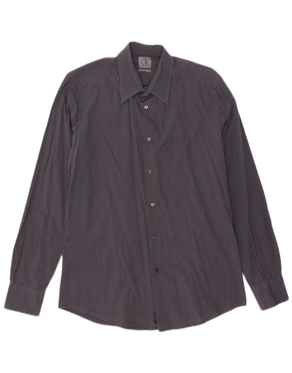 Camicia slim fit da uomo Calvin Klein in cotone gessato medio blu navy